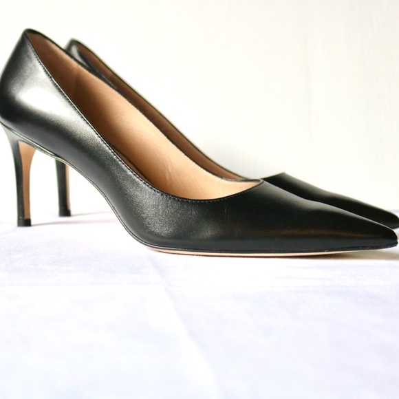 STUART WEITZMAN Stuart 75 Pump Black Leather 3" Heel Women's 7.5 Classic Fall - Picture 2 of 10
